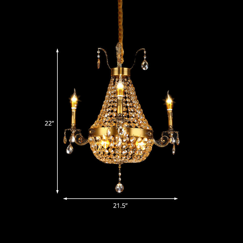 Candelabra Hanging Light Contemporary Metal 2/6/8 Lights Gold Chandelier Light with Crystal Strand, 27"/31" Wide