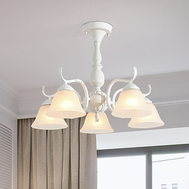 Bell Shade Handblown Glass Suspension Light Rustic Living Room Chandelier Light in White