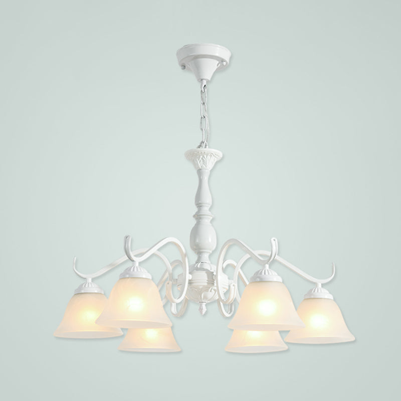 Bell Shade Handblown Glass Suspension Light Rustic Living Room Chandelier Light in White