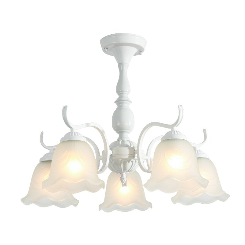 Bell Shade Handblown Glass Suspension Light Rustic Living Room Chandelier Light in White
