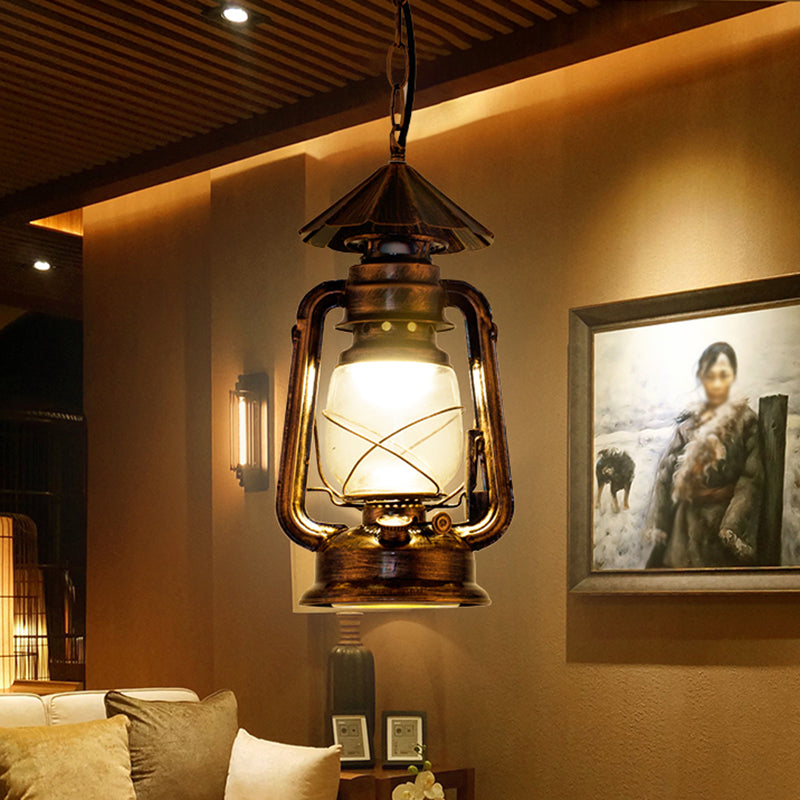 1 Bulb Hanging Light Simplicity Lantern Metallic Kerosene Lighting for Restaurant