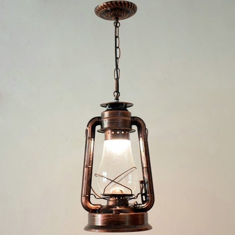 1 Bulb Hanging Light Simplicity Lantern Metallic Kerosene Lighting for Restaurant