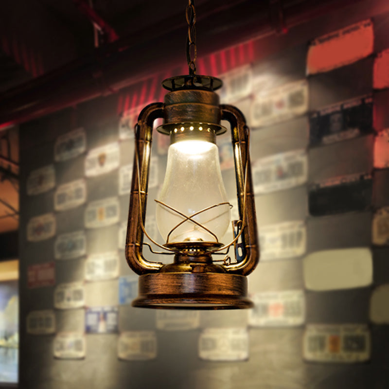 1 Bulb Hanging Light Simplicity Lantern Metallic Kerosene Lighting for Restaurant