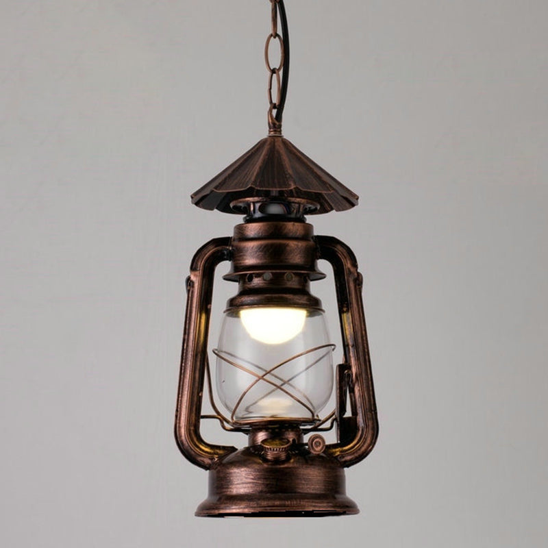 1 Bulb Hanging Light Simplicity Lantern Metallic Kerosene Lighting for Restaurant