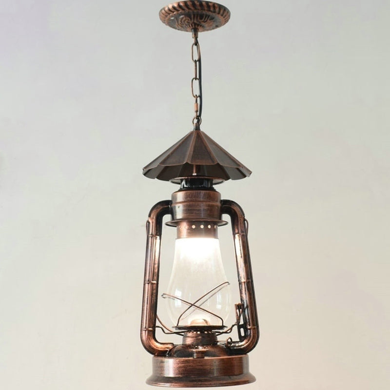 1 Bulb Hanging Light Simplicity Lantern Metallic Kerosene Lighting for Restaurant