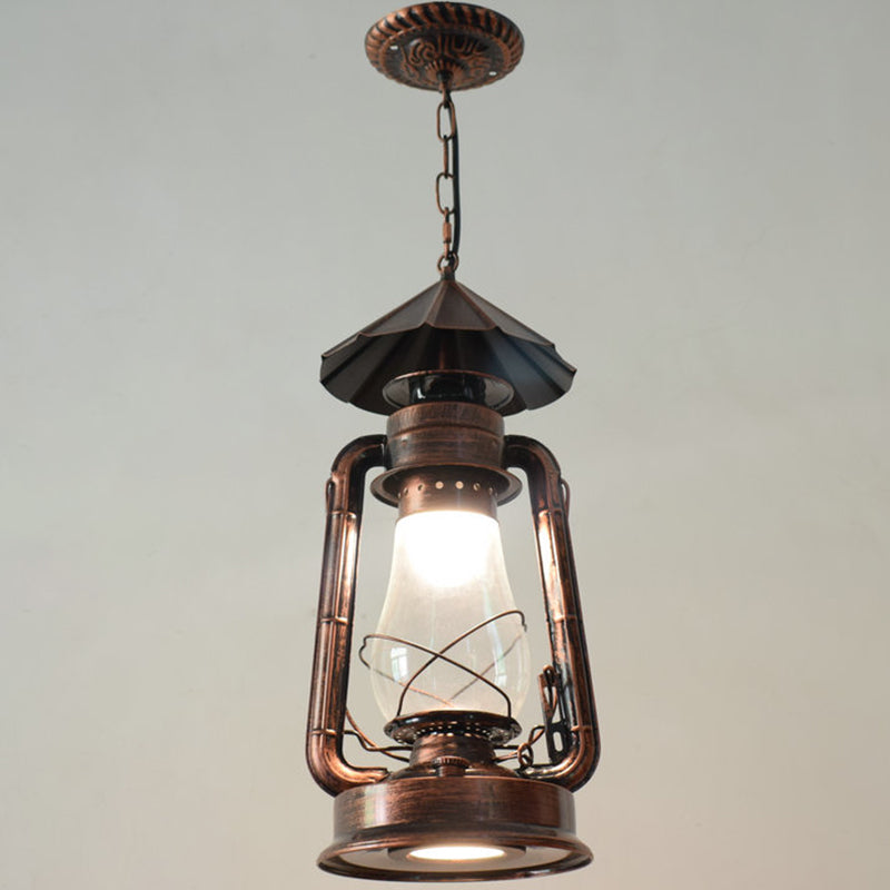 1 Bulb Hanging Light Simplicity Lantern Metallic Kerosene Lighting for Restaurant