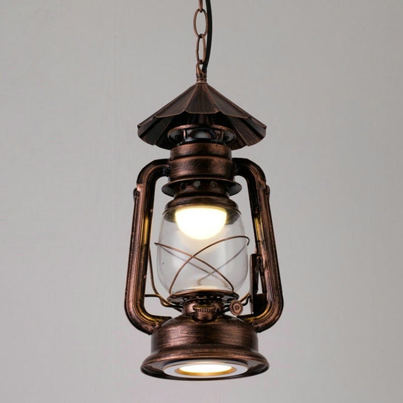 1 Bulb Hanging Light Simplicity Lantern Metallic Kerosene Lighting for Restaurant