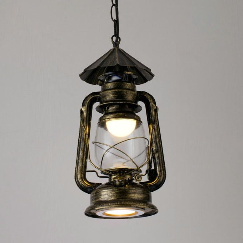 1 Bulb Hanging Light Simplicity Lantern Metallic Kerosene Lighting for Restaurant