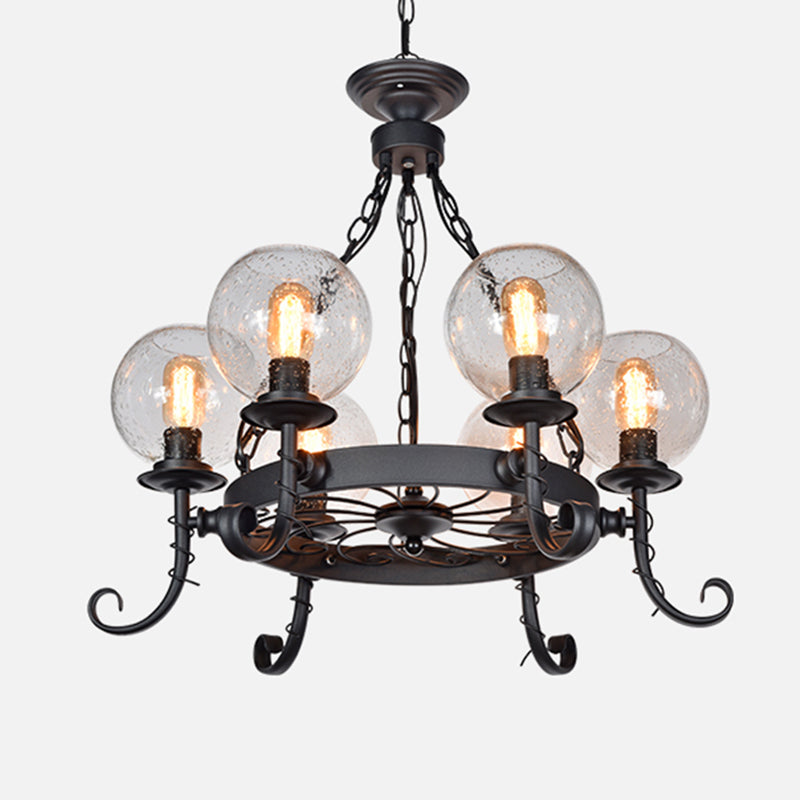 Shaded Handblown Glass Chandelier Pendant Light Vintage Restaurant Hanging Light in Black