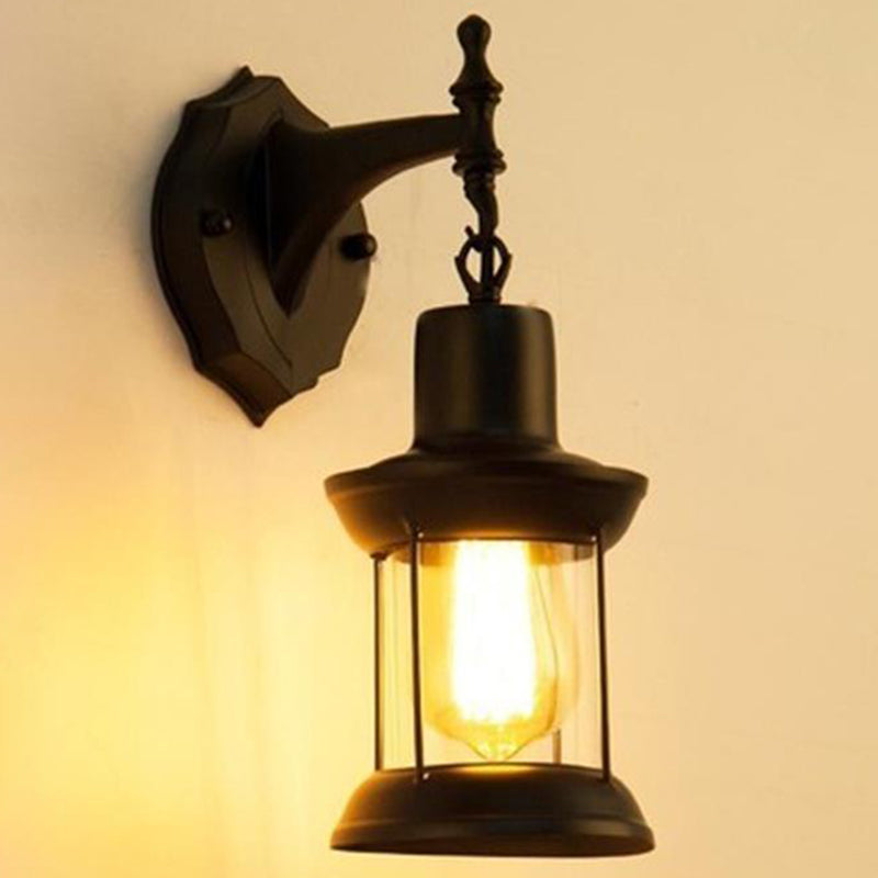 Lantern Shaped Iron Wall Light Retro Style 1-Light Corridor Kerosene Lighting Fixture