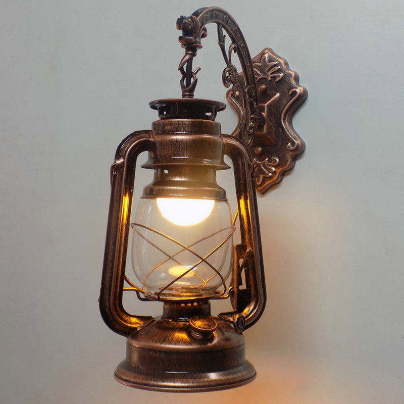 Lantern Shaped Iron Wall Light Retro Style 1-Light Corridor Kerosene Lighting Fixture