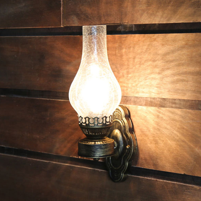 1 kop wandmontage licht antieke kerosine ijzerwandverlichting met glazen schaduw in brons