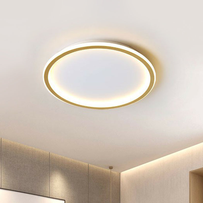 Simplicity Ultrathin Circle Flush Ceiling Light Aluminum Living Room LED Flush Mount Lighting in Gold