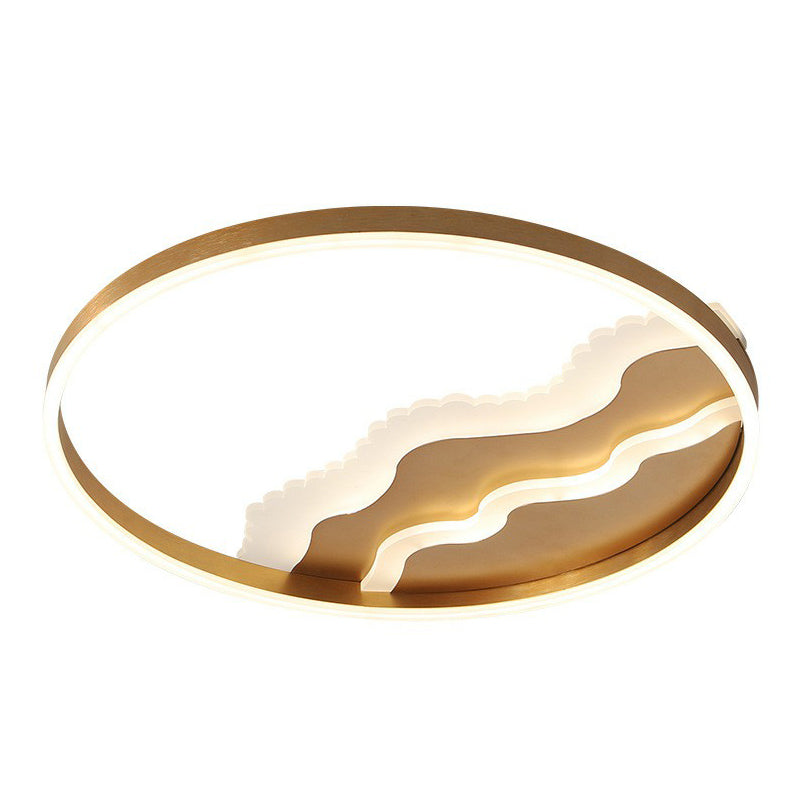 Plafonnier LED ondulé de style moderne en acrylique pour chambre à coucher, luminaire de plafond en or