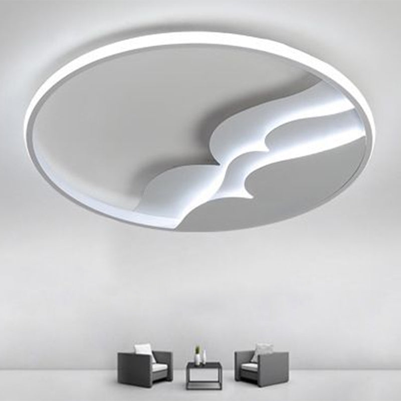 Wave Metal LED Flush Mount Modern Style White Flushmount Ceiling Light with Halo Ring for Bedroom