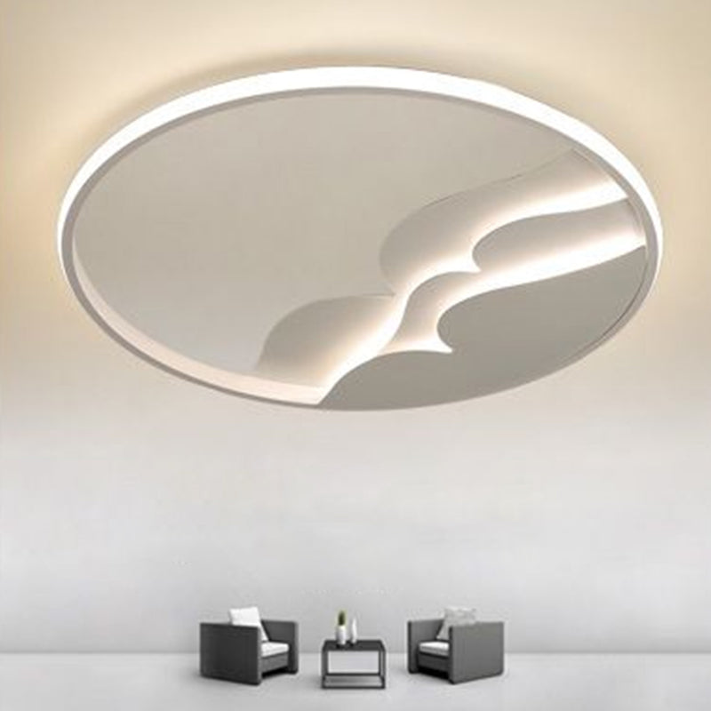 Wave Metal LED Flush Mount Modern Style White Flushmount Ceiling Light with Halo Ring for Bedroom