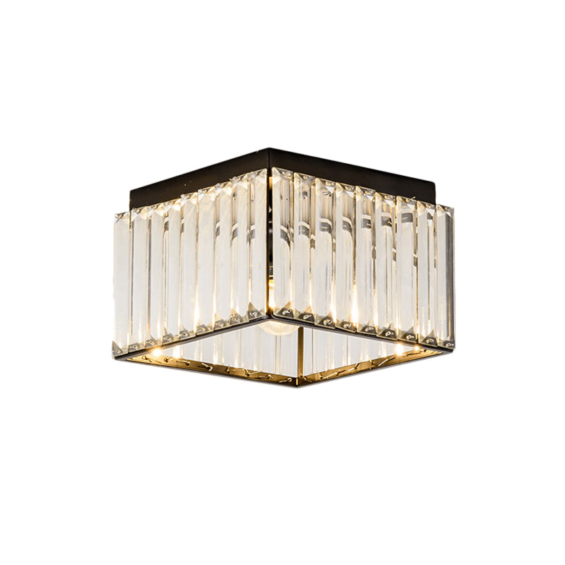 Square Flush Mount Ceiling Light Modern Rectangular-Cut Crystal 1 Light Black Ceiling Light
