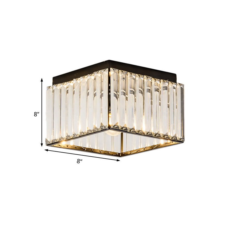Square Flush Mount Ceiling Light Modern Rectangular-Cut Crystal 1 Light Black Ceiling Light