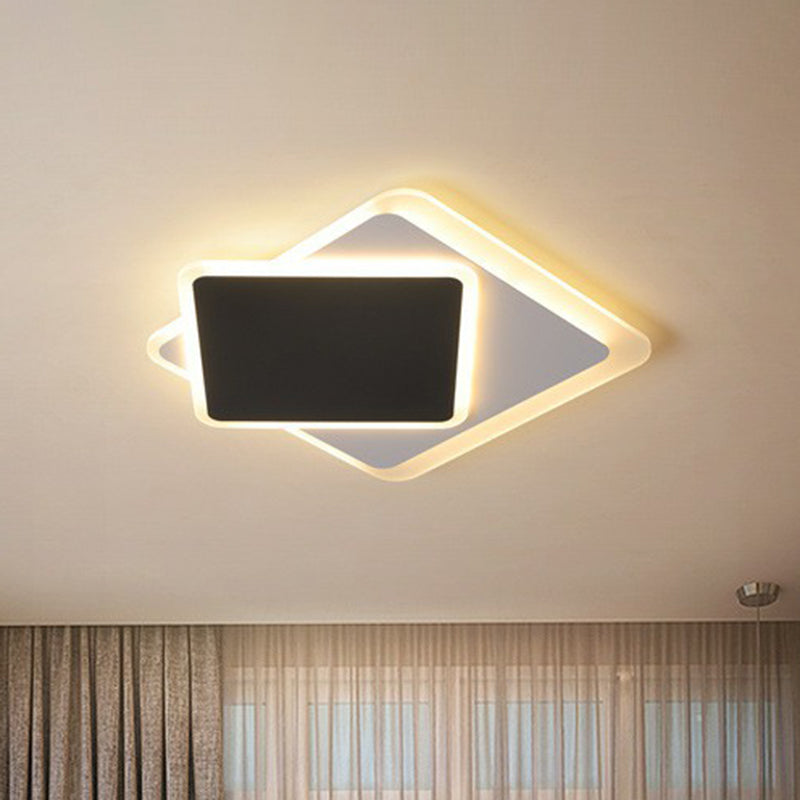Metallic Squared Flush Ceiling Light Contemporary Black LED Flush Mount Lighting Fixture