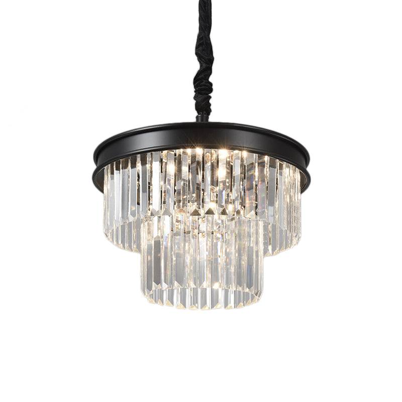 Clear Crystal Glass Tiered Ceiling Light Postmodern 9/12 Lights Black Chandelier Light, 16"/23" Wide