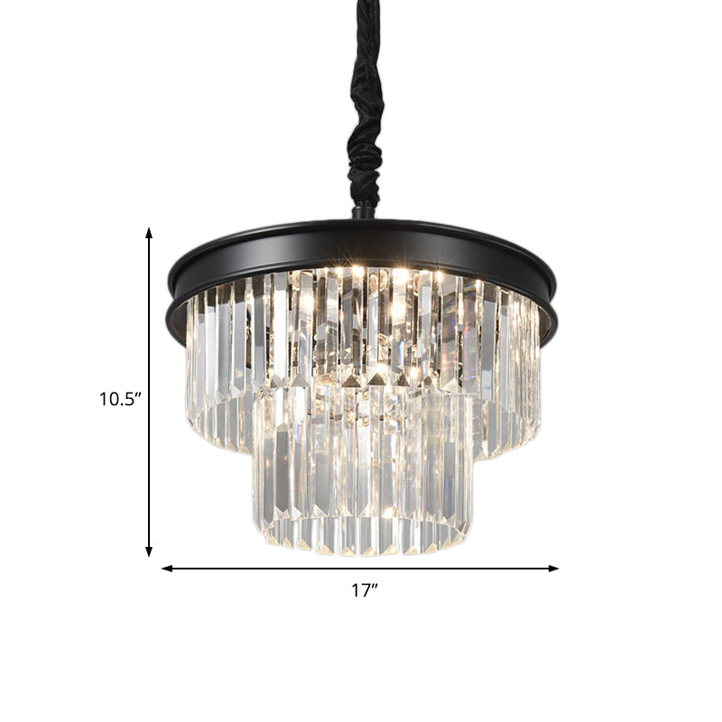 Clear Crystal Glass Tiered Ceiling Light Postmodern 9/12 Lights Black Chandelier Light, 16"/23" Wide