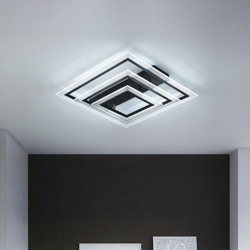 Rectangle Living Room Semi Flush Light Acrylic Minimalist LED Flush Mount Fixture in Black