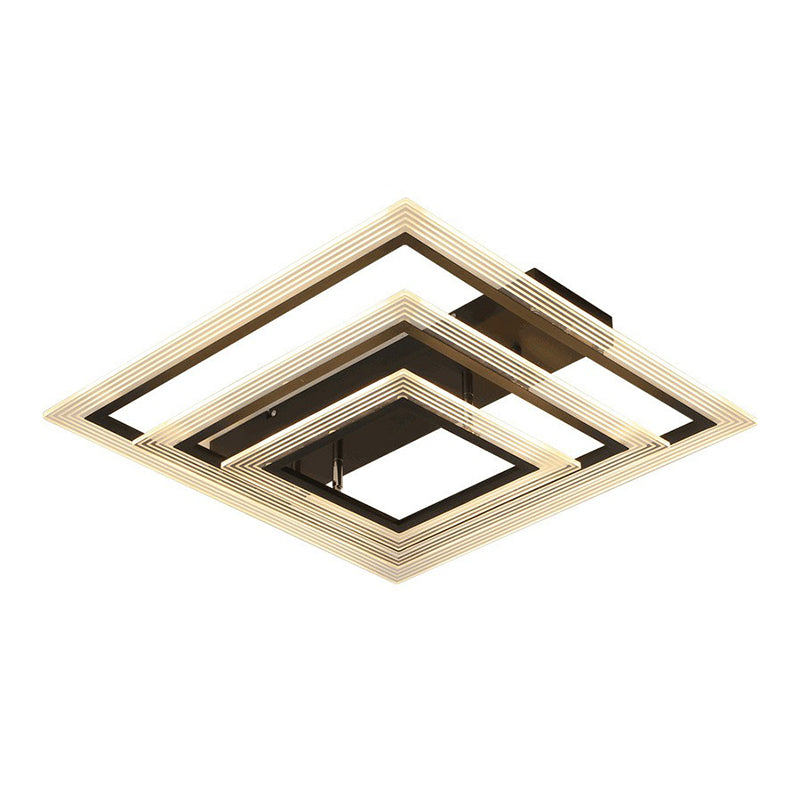 Rectangle Living Room Semi Flush Light Acrylic Minimalist LED Flush Mount Fixture in Black