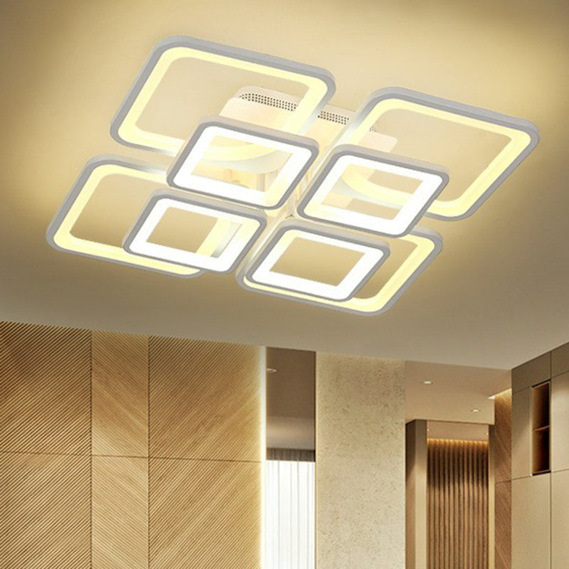Nordisch rechteckige halb Flush Light Acryl Wohnzimmer LED Flush Mount Leuchte in Weiß