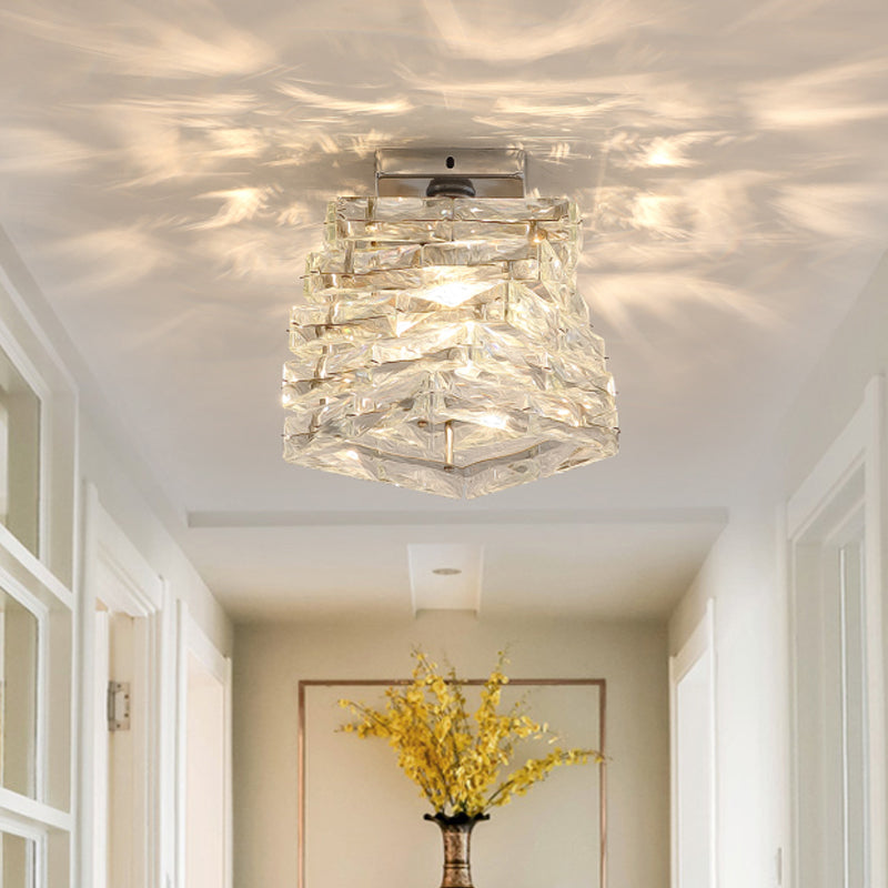 Forma a passo cromata semi -filo leggero contemporaneo 1 lampada a soffitto di cristallo chiaro