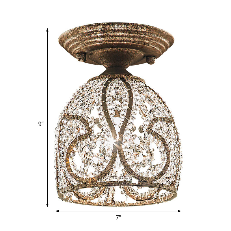 Luz de techo de cúpula de metal rústico y cristal 1 luz de montaje semi plateado de plata para pasillo