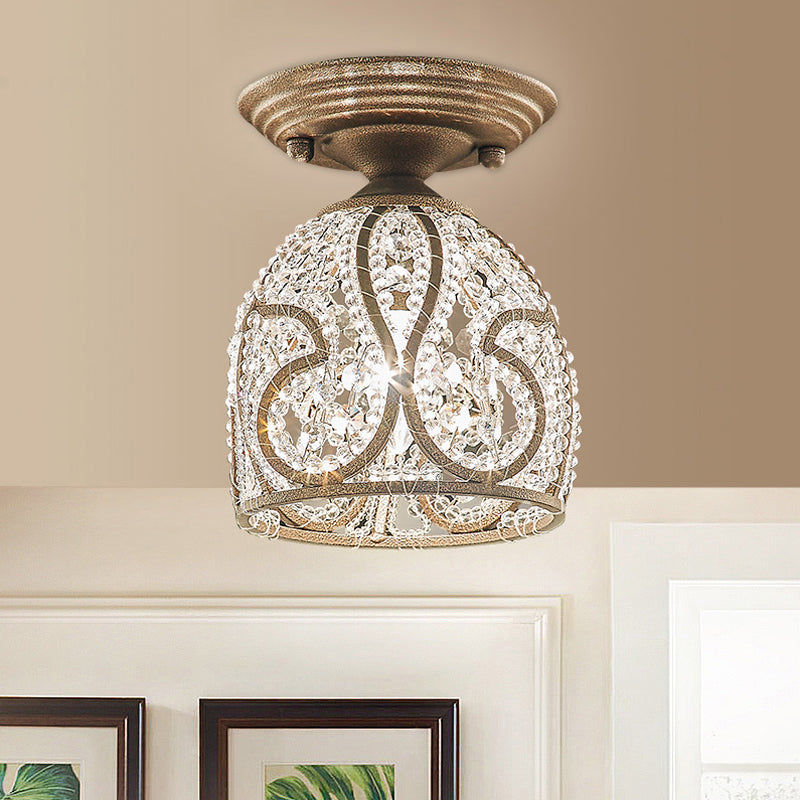 Dome Light Affermazione Metallo rustico e cristallo 1 Luce a monte semi -filo in argento chiaro per corridoio