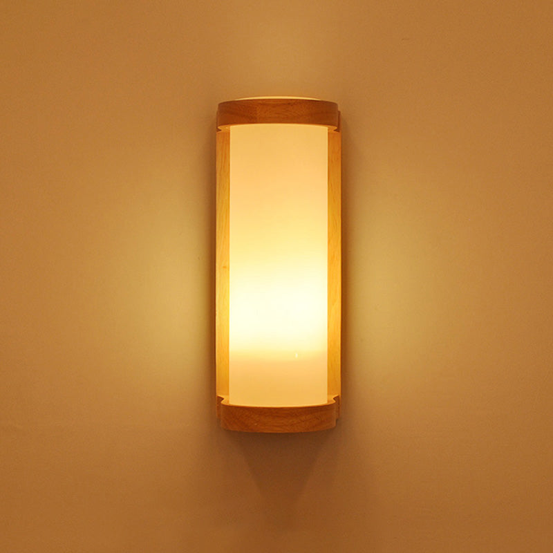 Japanese Cylinder Wall Sconce Lamp White Glass Single Bedside Wall Lighting Fixture
