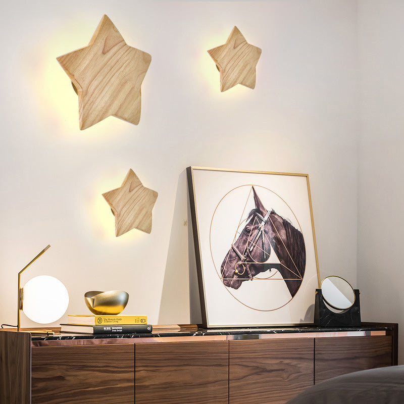 Star Shaped LED Wall Lighting Ideas Contemporary Wood Living Room Sconce Light Fixture