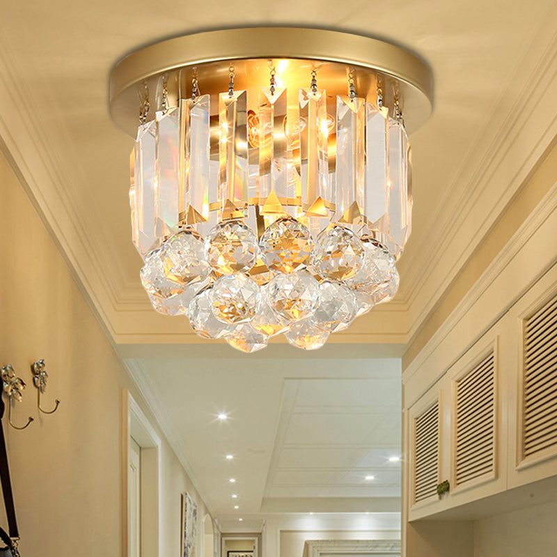 Postmodern Drum Ceiling Light Metal 2 Lights Corridor Flush Mount Light with Crystal Shade