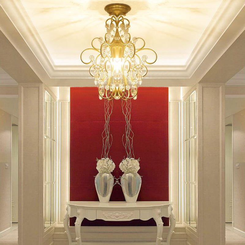 Marco de brazo doblado posmoderno Semi Flush Light Metal 1 Light Hallway Flexure con acento de cristal