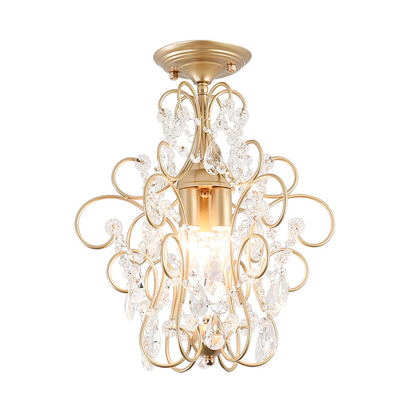 Marco de brazo doblado posmoderno Semi Flush Light Metal 1 Light Hallway Flexure con acento de cristal