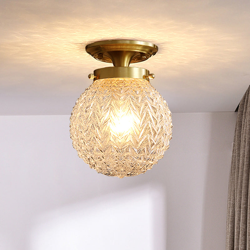 Luce a montaggio semifulto Globe Postmoderno Crystal Tecured Crystal 1 Light Soffio Brass Affermazione