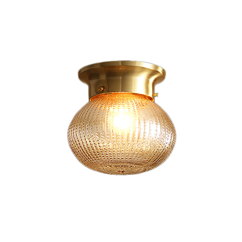 Contemporary 1 Light Flush Mount Light with Crystal Shade Brass Round/Oval Ceiling Light Fixture