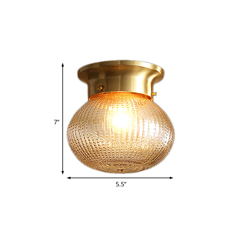 Contemporary 1 Light Flush Mount Light with Crystal Shade Brass Round/Oval Ceiling Light Fixture