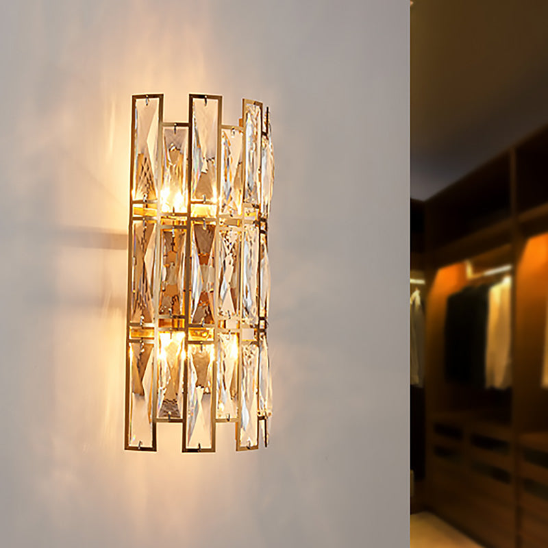 Duidelijke kristalblokwand SCONCE Modernistische stijl 4 Lichten Gold Finish Wand Mount Licht voor gang, 11 "/17" breed