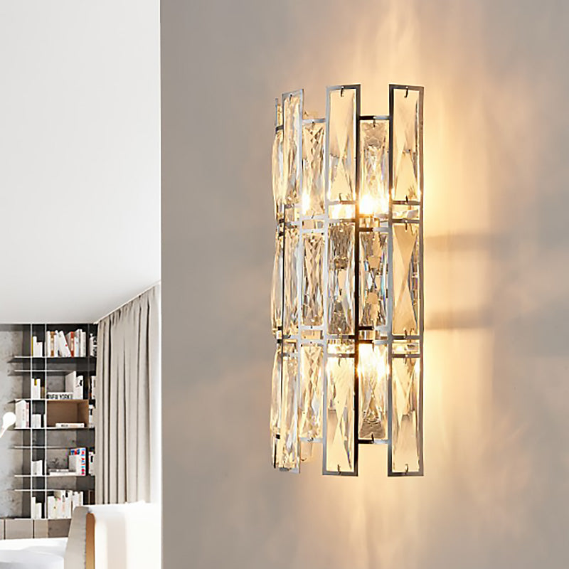Clear Crystal Block Wall Sconce Modernist Style 4 Lights Gold Finish Wall Mount Light for Corridor, 11"/17" Wide