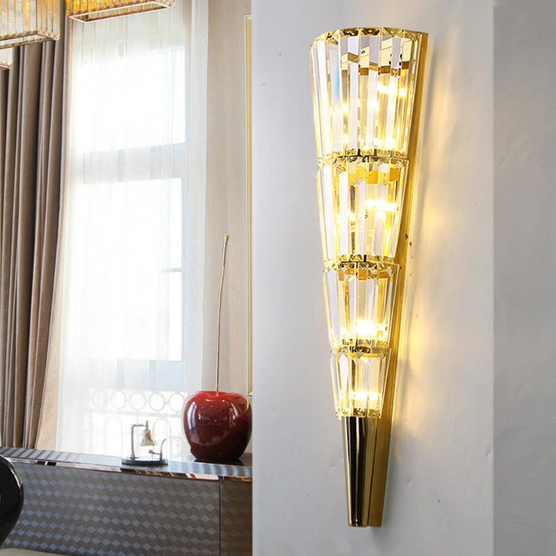 Iluminación de montaje de pared en capas estilo vintage cristal transparente 6/8 luces doradas de pared para sala de estar, 21 "/27.5" altura