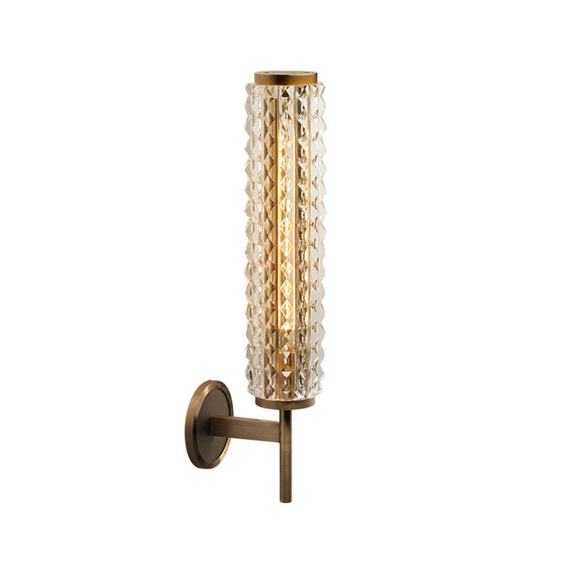 Cylinder Wall Lighting Vintage Stylish Clear Glass LED Brass Finish Wall Light Sconce for Living Room