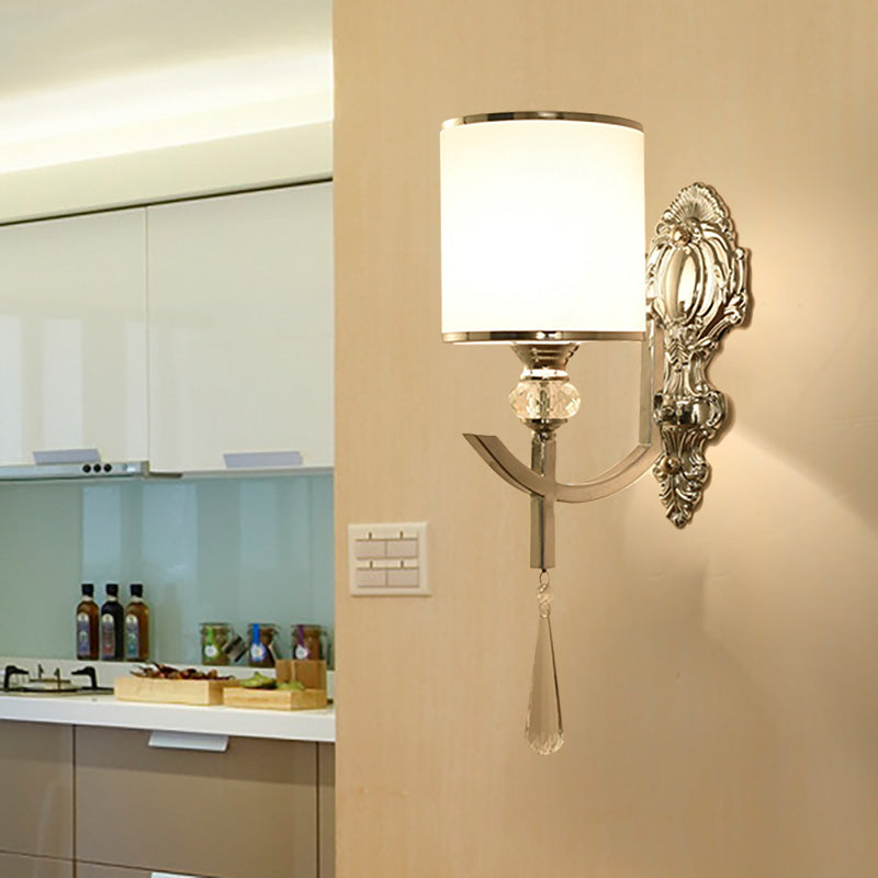 Vintage-stijl cilinderwand SCONCE Fabric 1/2-head Corridor Wandverlichting met gesneden achterplaat in chroom