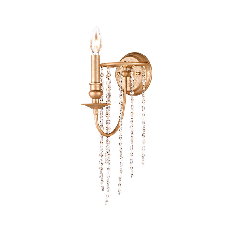 Open Bulb Metal Wall Mounted Lamp Modern Style 1 Head Copper Sconce Light with Clear Crystal Beaded Strand