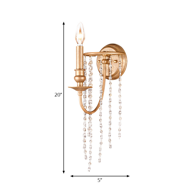 Open Bulb Metal Wall Mounted Lamp Modern Style 1 Head Copper Sconce Light with Clear Crystal Beaded Strand