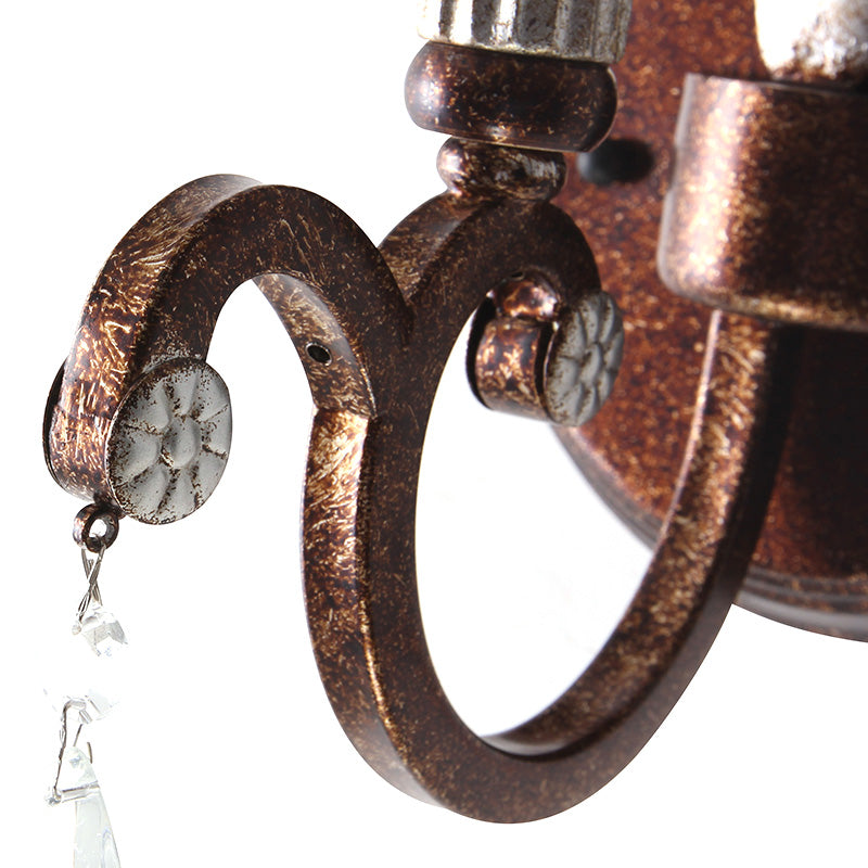 Candle Sconce Light Fixture Vintage Style Metal 1 Bulb Rust Wall Mount Light with Clear Crystal Teardrop Deco