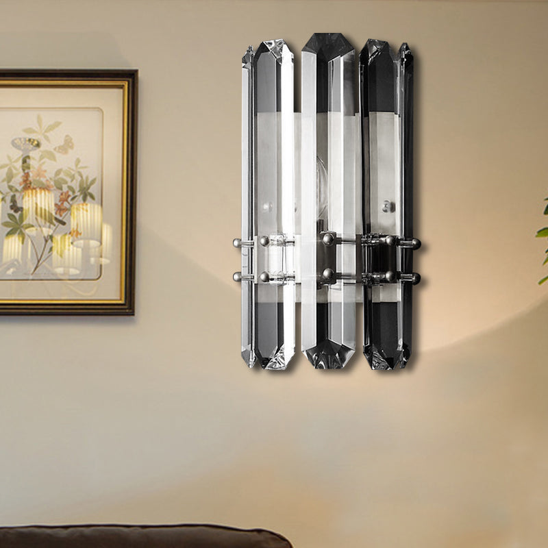 1/2-Bulb Bedside Wall Sconce Contemporary Style Chrome/Gold Wall Mounted Lamp with Clear Crystal Prism