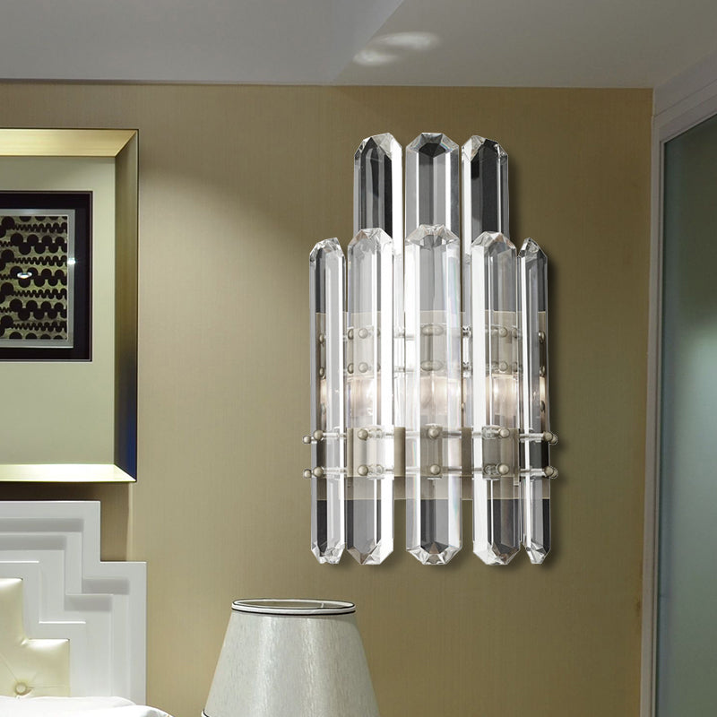 1/2-Bulb Bedside Wall Sconce Contemporary Style Chrome/Gold Wall Mounted Lamp with Clear Crystal Prism