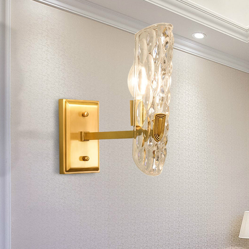 Clear Water Glass Wall Sconce Lighting Contemporary 1/2-Light Brass Wall Mount Lamp with Oval Shape for Bedside